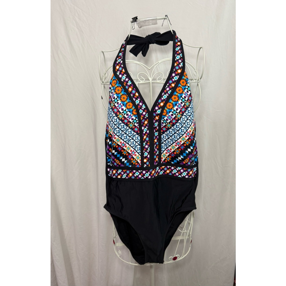 Women's Aqua Green One Piece Swimsuit S Black Multi-color